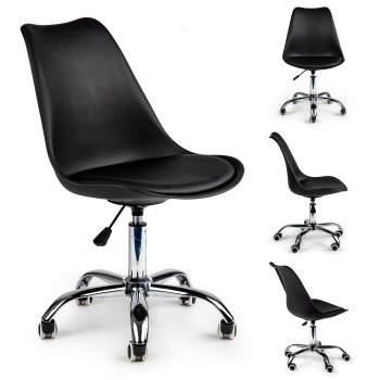 ModernHome PC-009 Office Chair with Cushion and Rubber Wheels, Black