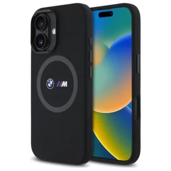 Чехол BMW для iPhone 16 M Silicone Printed Ring MagSafe, черный