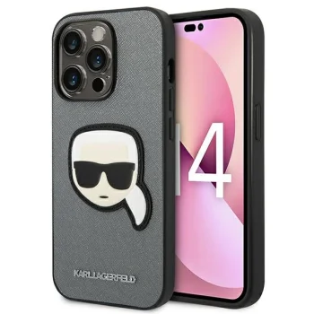 Karl Lagerfeld Saffiano Karl's Head Patch vāciņš iPhone 14 Pro Max - sudraba