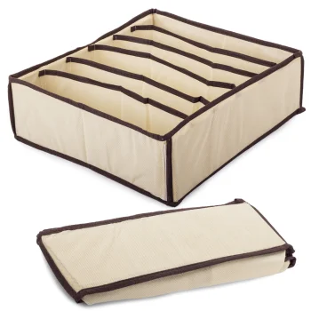 Drawer Organizer for Underwear and Socks, 6 Compartments, Beige