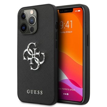 Guess Saffiano 4G Metal Logo vāciņš iPhone 13 Pro / 13, melns