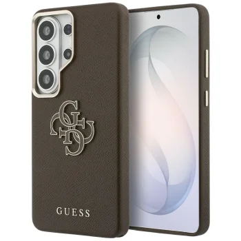 Guess Grained Big 4G Metal Logo vāciņš priekš Samsung Galaxy S26 Ultra, brūns