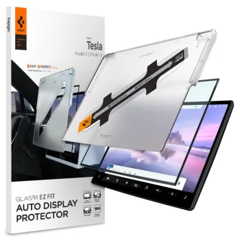 Spigen Glas.tR EZ Fit ekrāna aizsargstikls Tesla Model X 2022 / Model S 2021
