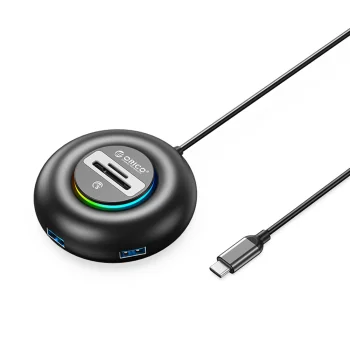 Orico YXR5-C3 RGB USB sadalītājs 4 porti USB-A 3.0 ar SD/microSD lasītāju 1.8m, Melns