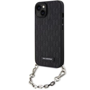 Karl Lagerfeld iPhone 14 vāciņš Saffiano Monogram Chain, melns