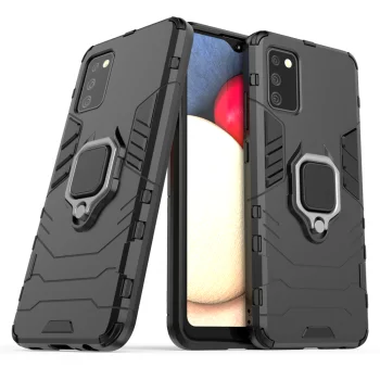 Hibrīda vāciņš Ring Armor priekš Samsung Galaxy A03s (166.5) ar gredzena turētāju, melns