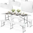 Foldable Garden Set Bench + 2 Benches 180 cm Plonos White