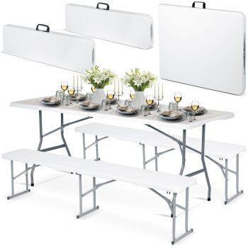 Plonos 440300 saliekams dārza mēbeļu komplekts, galds un 2 soli, 180 cm, balts
