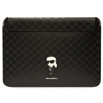 Karl Lagerfeld Saffiano Monogram Ikonik maciņš klēpjdatoram līdz 16", melns