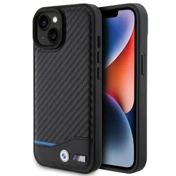 Чехол BMW Leather Carbon для iPhone 15 - черный