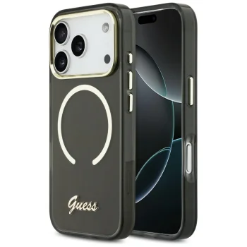 Чехол Guess IML Script Metal MagSafe для iPhone 17 Pro, Черный