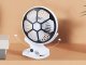 Desk Fan with Clip and LED Light, 3 Modes, Rechargeable, White/Black