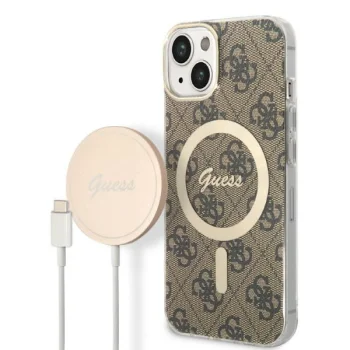 Apple iPhone 14 Plus 6.7" Guess 4G Print MagSafe Case Cover (GUBPP14MH4EACSW) + Charger, Brown