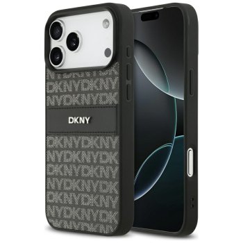 DKNY Repeat Texture Pattern with Tonal Stripe Phone Case Cover iPhone 17 Pro Max - Black