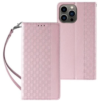 Wallet Case for iPhone 14 Pro Magnet Strap Case with Stand and Lanyard, Pink