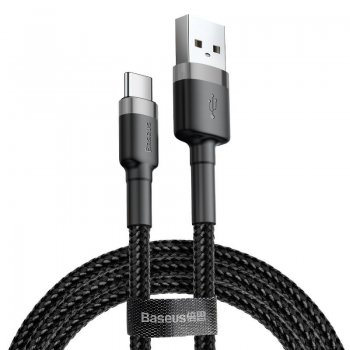Baseus Cafule USB to USB Type C Data Charging Cable 3A 1m, Gray+Black | Lādētājvads Datu Pārraides Kabelis