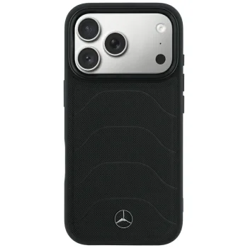 Чехол Mercedes Leather Mesh with Bow Line MagSafe для iPhone 18 Pro / 17 Pro, черный