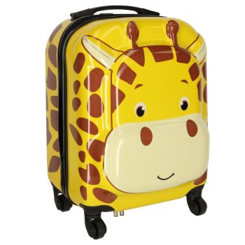 Kids Suitcase with Wheels, Giraffe Design Carry On Luggage, Black and Orange