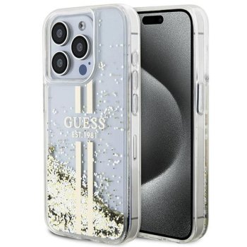 Guess Liquid Glitter Gold Stripes Case for iPhone 15 Pro Max Transparent