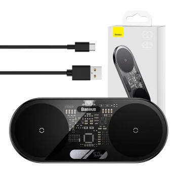 Двойное беспроводное зарядное устройство Baseus Digital LED Display, 20W,...