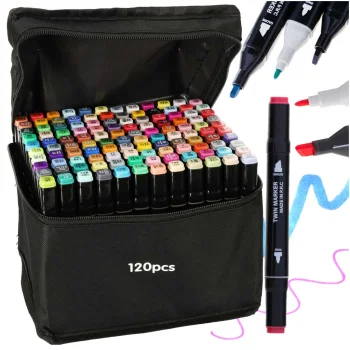 Double-Sided Alcohol Markers in Case, 120 pcs with Stand