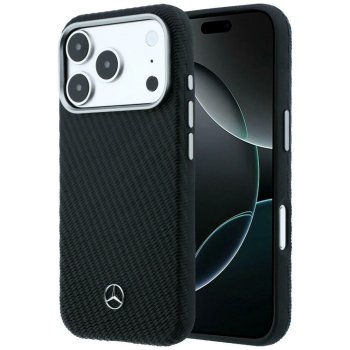 Чехол Mercedes Leather Semi Wrap Wood Effect MagSafe для iPhone 17 Pro Max, черный