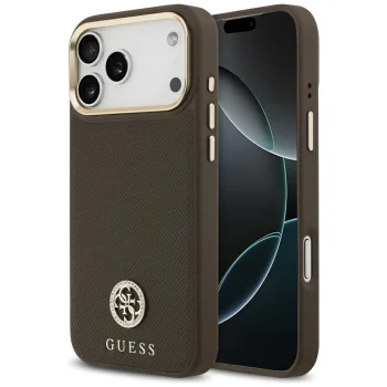 Чехол Guess Grained Strass Logo MagSafe для iPhone 17 Pro Max — коричневый