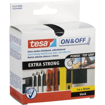 Tesa On & Off Extra Strong pašlīmējoša liplente 1 m x 50 mm, melna (55229)