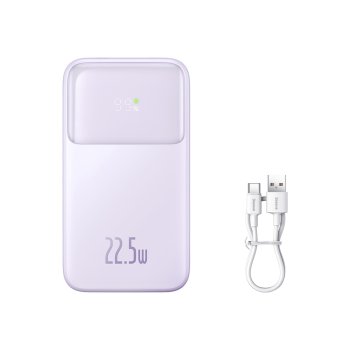 Baseus Comet Series ārējā baterija ar displeju 20000mAh 22,5W – violeta + USB-A / USB-C kabelis