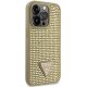 Guess iPhone 14 Pro vāciņš Rhinestone Triangle, zelta