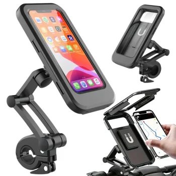 Ūdensizturīgs velosipēda viedtālruņa turētājs, 360°, Melns