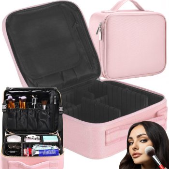 Travel Makeup Case with Adjustable Dividers, Pink