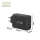 Tech-Protect NC200W-GaN 4-portu 200W sienas lādētājs – melns
