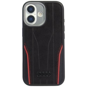 Audi iPhone 17 vāciņš R8 Genuine Leather MagSafe, melns/sarkans