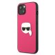 Karl Lagerfeld iPhone 13 mini vāciņš Leather Ikonik Karl\'s Head, rozā