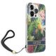 Guess Flower Strap iPhone 14 Pro vāciņš ar siksniņu, zils