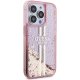Guess iPhone 15 Pro Case Liquid Glitter Gold Stripes, Pink