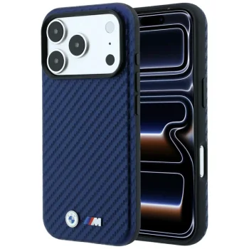 Чехол BMW M Carbon Metal Logo MagSafe для iPhone 17 Pro Max / 18 Pro Max, Navy Blue