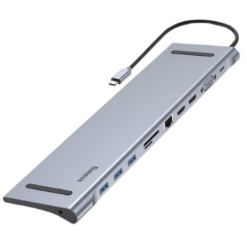 Aдаптер Baseus Usb-C Б 2X Hdmi, Vga, Lan, 3X Usb-A, Sd, Tf, Usb-C Pd100W, Aux