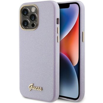 Guess iPhone 15 Pro vāciņš Glitter Glossy Script, ceriņu