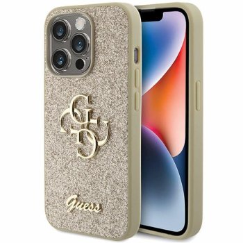 Guess iPhone 15 Pro vāciņš Fixed Glitter Big 4G, zelta