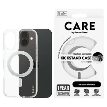 PanzerGlass iPhone 16 vāciņš CARE Feature Kickstand MagSafe, sudraba