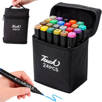 Touch Dual Tip Alcohol Art Markers Set 24 Pcs with Carrying Case