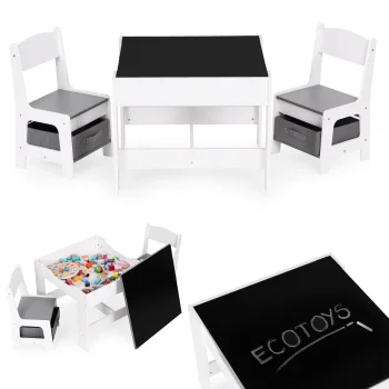 Bērnu galdiņš ar 2 krēsliņiem un krīta tāfeli ECOTOYS ZKC-1A