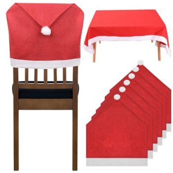 Iso Trade Christmas Chair Covers and Tablecloth Set (6+1), Red/White