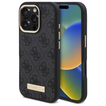 Apple iPhone 16 Pro Max 6.9'' Guess 4G Logo Plate Magsafe Case Cover, Black | Telefona Maciņš Vāks Apvalks Bampers
