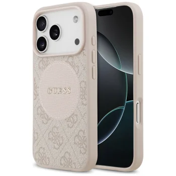 Guess iPhone 17 Pro vāciņš 4G Circle Classic Logo MagSafe, rozā