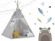 Telts Vigvams Spēļu Māja Bērniem ar Gaismas Virteni Nukido, Pelēka l Tepee Tent with Lights