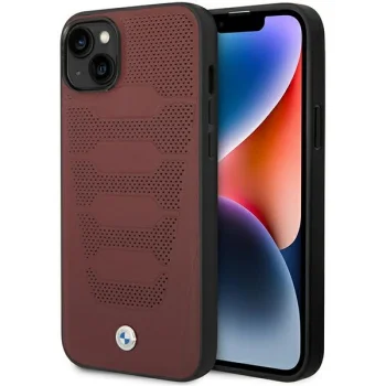 Чехол BMW Leather Seats Pattern для iPhone 14, Бордовый