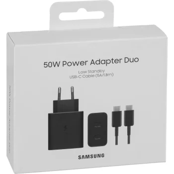 Samsung Power Adapter Duo EP-T5020XBEGEU Wall Charger 2x USB-C 50W, Black
